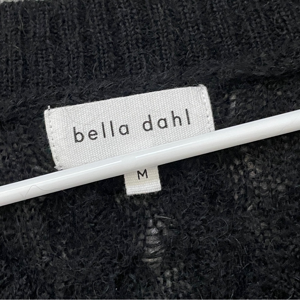Bella Dahl Sweater mohair wool v neck cable knit womens Black (medium) boxy crop - Picture 2 of 7